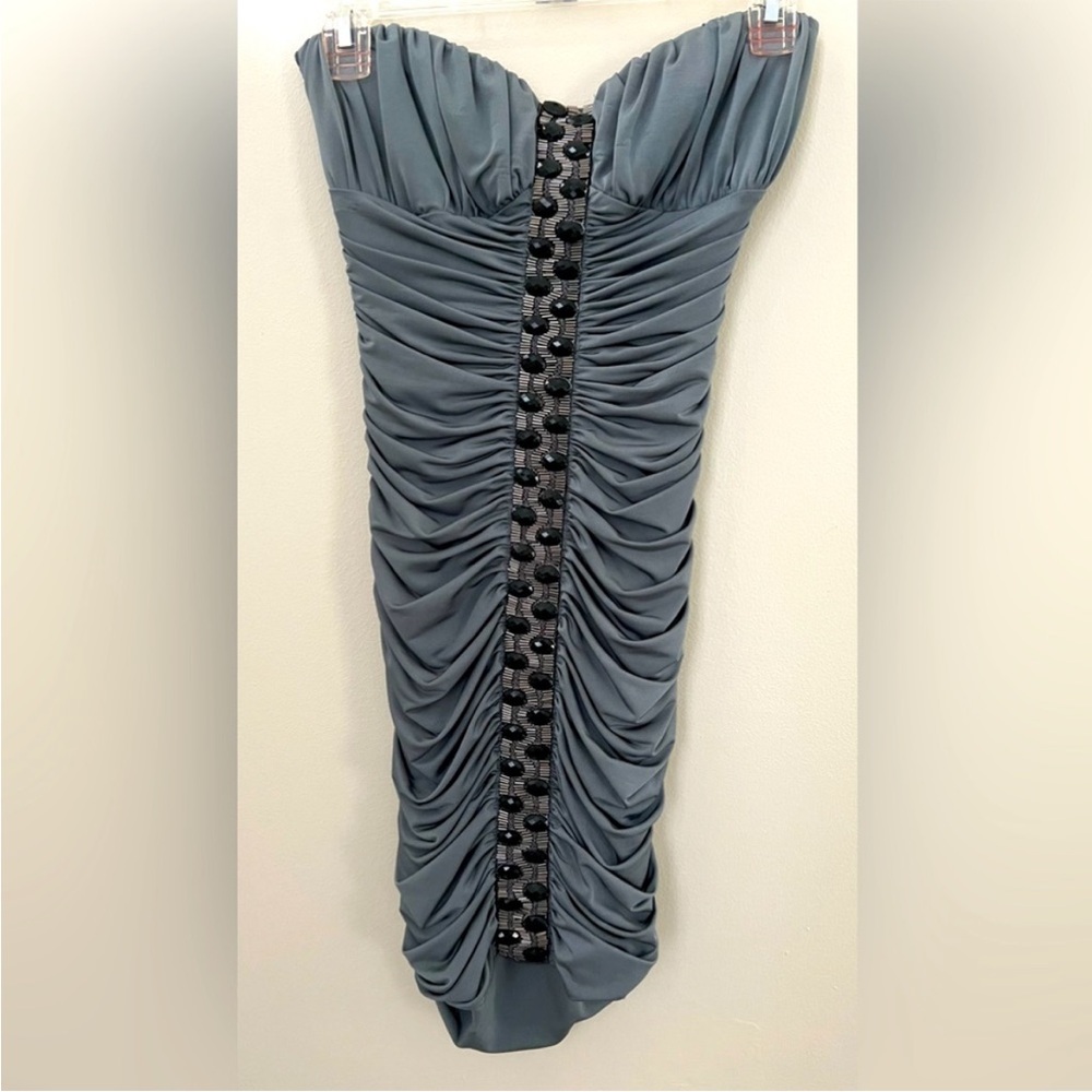 Suzanne Milton Women's Gray Strapless Dress with gems size XXS